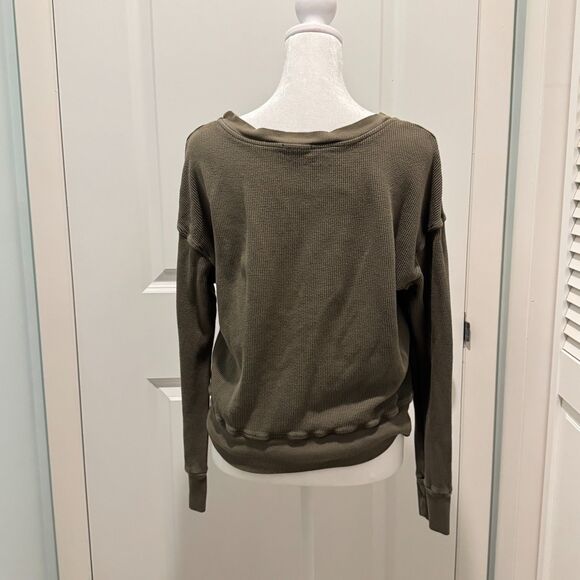 Splendid Waffle Thermal Crewneck, Olive Green, Small - Picture 2 of 3